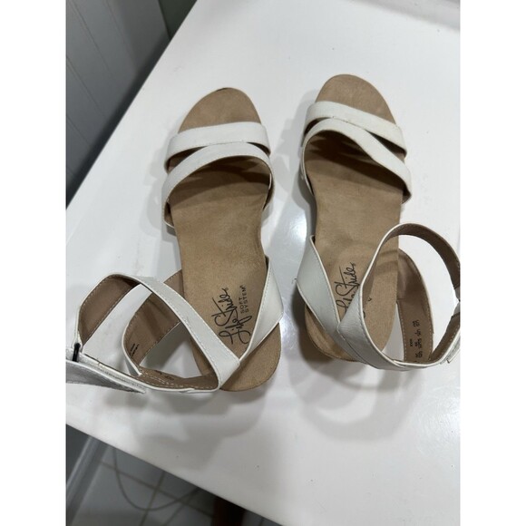 LifeStride Womens Max Wedge Sandal Size 8.5W Hook Loop Closure White (3033-F8B) - Picture 1 of 4